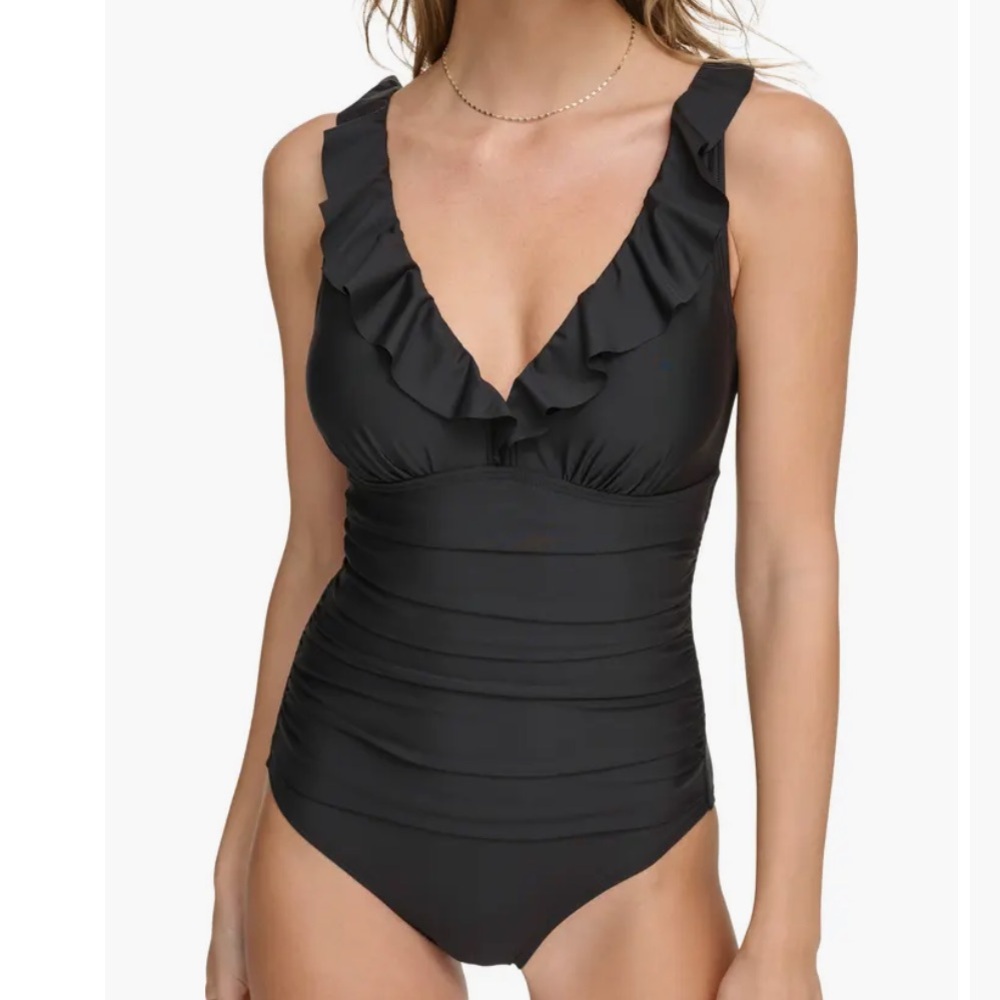 DKNY‎ Ruffle Plunge One-Piece
Swimsuit - Picture 1 of 9